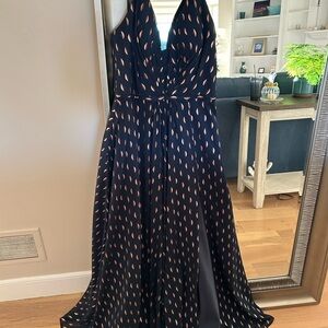 Aqua Formal Navy Maxi Dress with Gold Accents - worn 1x beautiful